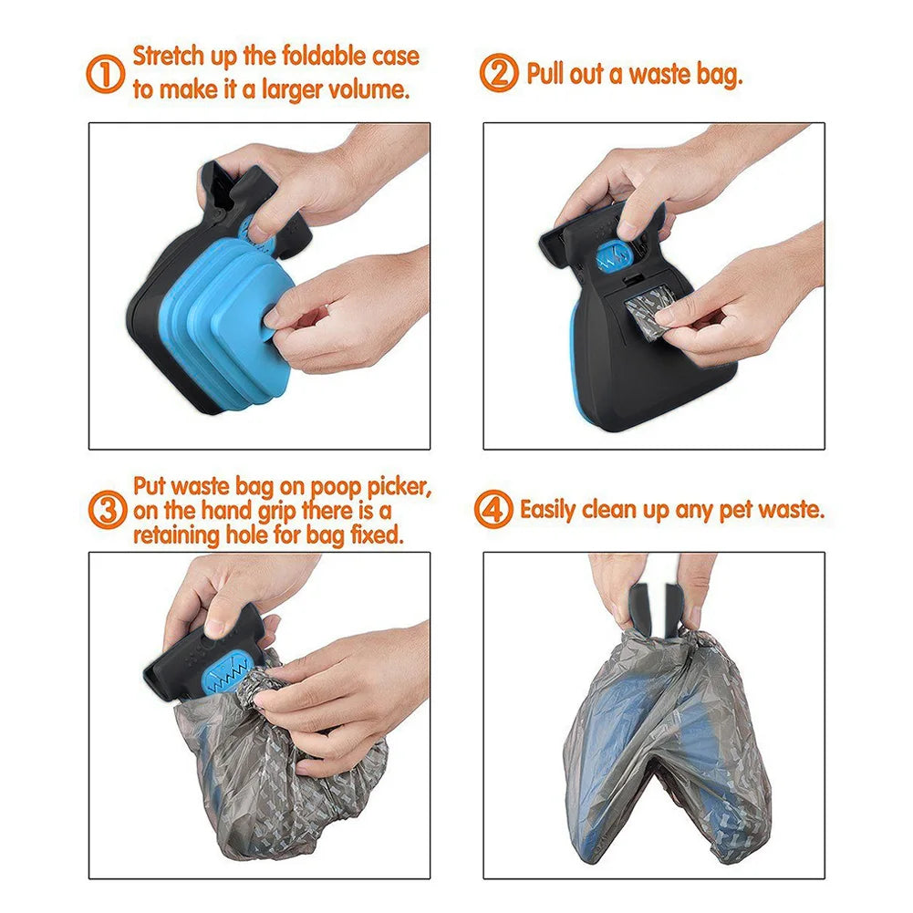 Foldable Dog Poop Scooper with waste bag dispenser
