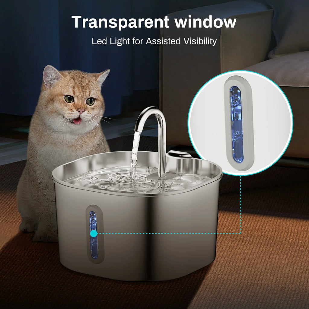 2.2L Automatic Pet Water Fountain — Stainless Steel with Silent Pump & Filter