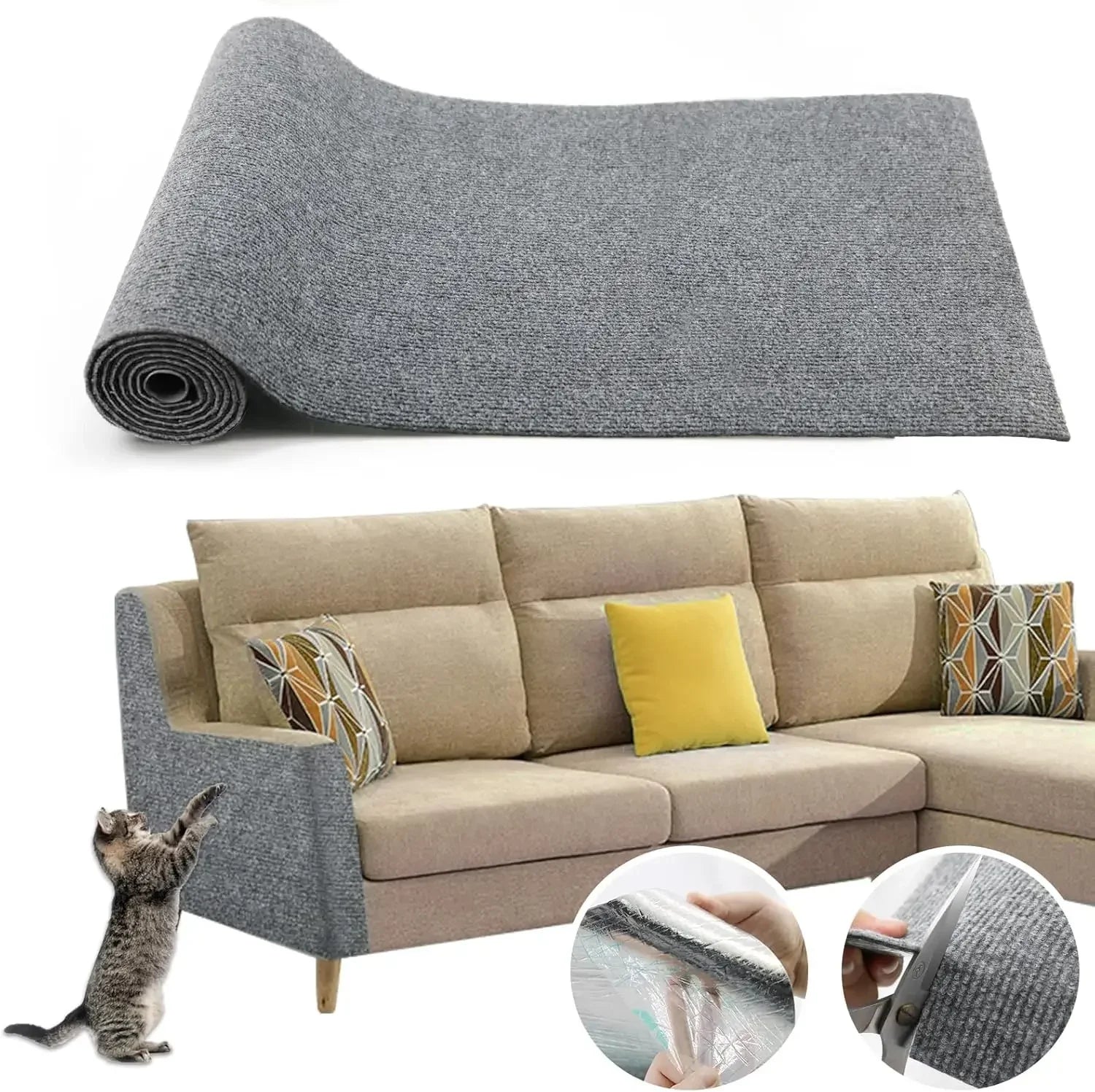 Cat Scratch Sofa Protector Mat — Self-Adhesive & Trimmable for Furniture Protection