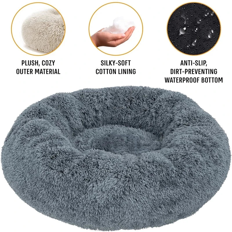 Calming Donut Pet Bed — Super Soft Plush Round Dog & Cat Bed for All Sizes