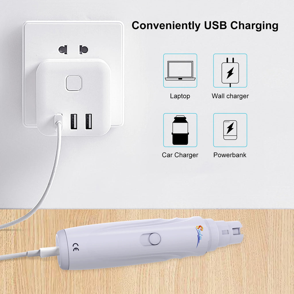 Electric Dog Nail Grinder — USB Rechargeable, Painless & Quiet 2-Speed Pet Nail Trimmer