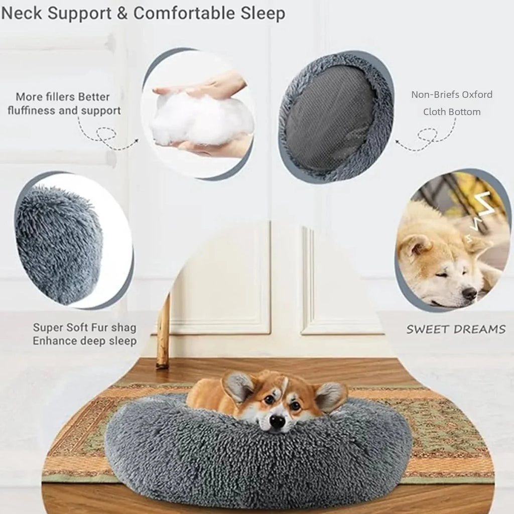 Calming Donut Pet Bed — Super Soft Plush Round Dog & Cat Bed for All Sizes