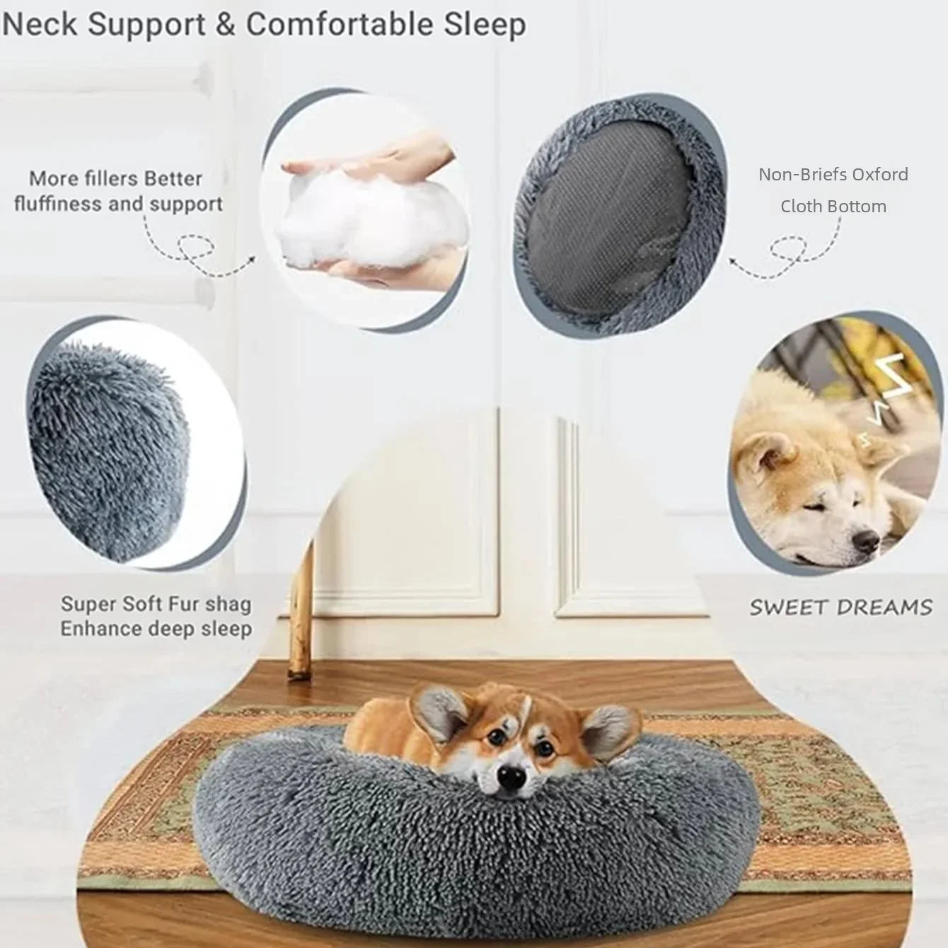 Calming Donut Pet Bed — Super Soft Plush Round Dog & Cat Bed for All Sizes