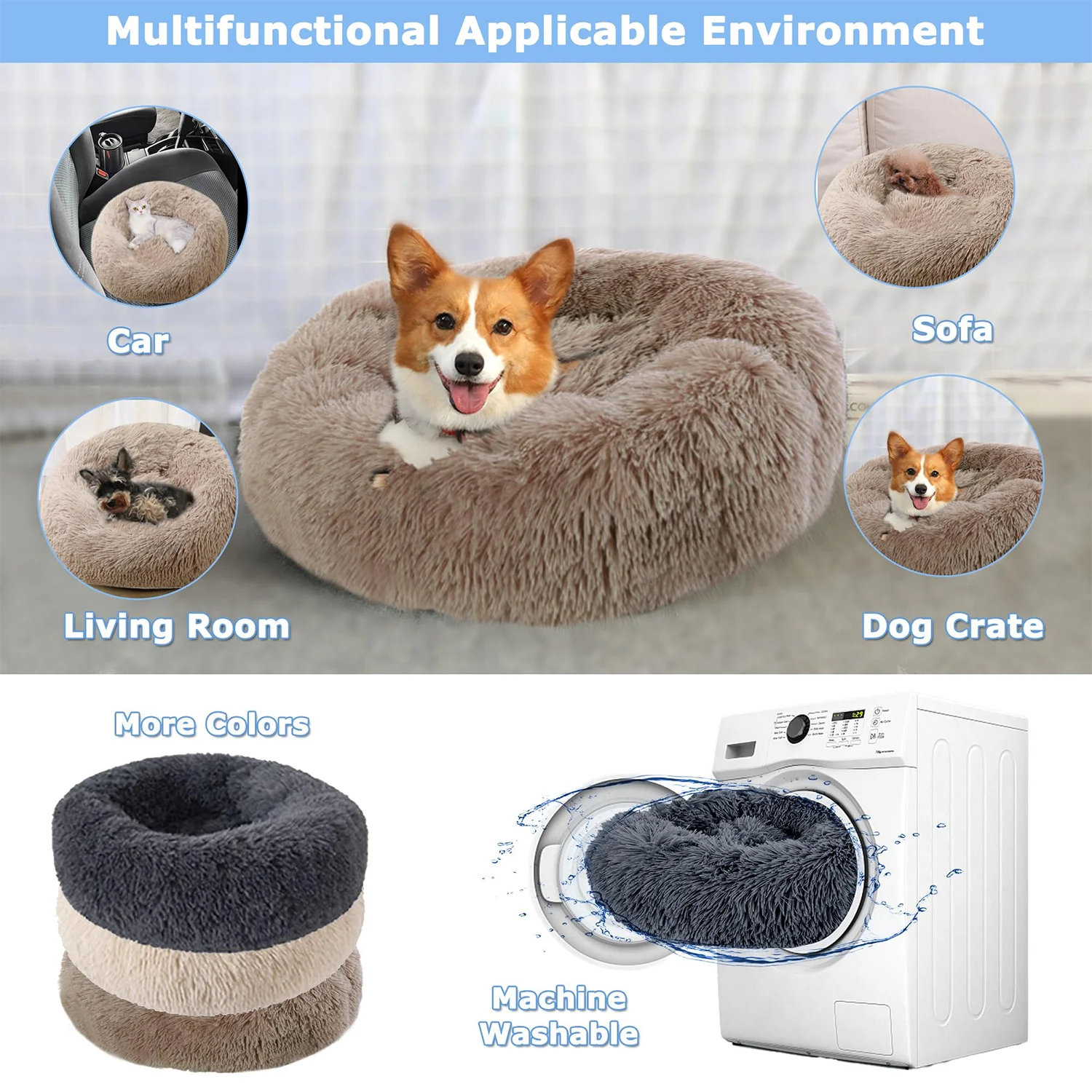 Calming Donut Pet Bed — Super Soft Plush Round Dog & Cat Bed for All Sizes