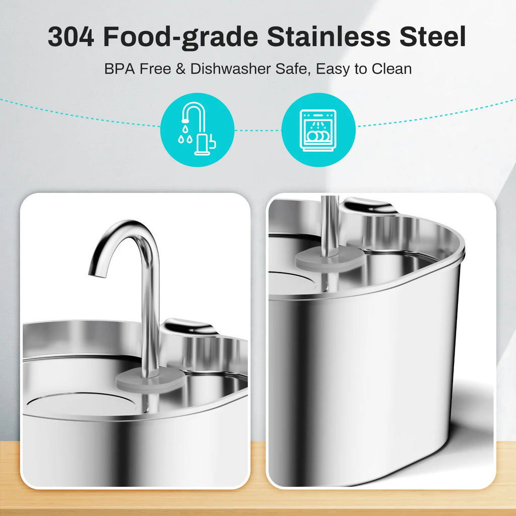 2.2L Automatic Pet Water Fountain — Stainless Steel with Silent Pump & Filter