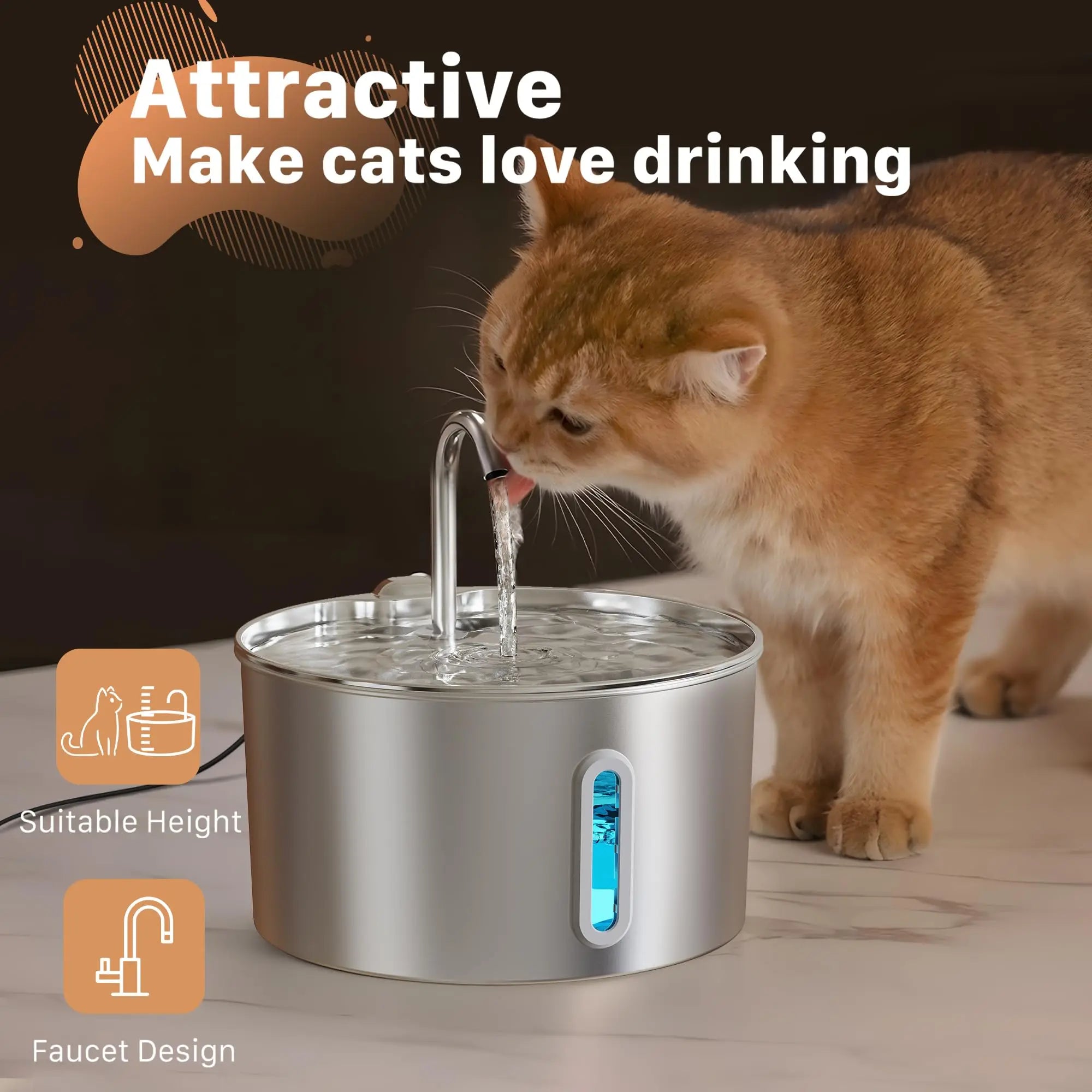 2.2L Automatic Pet Water Fountain — Stainless Steel with Silent Pump & Filter