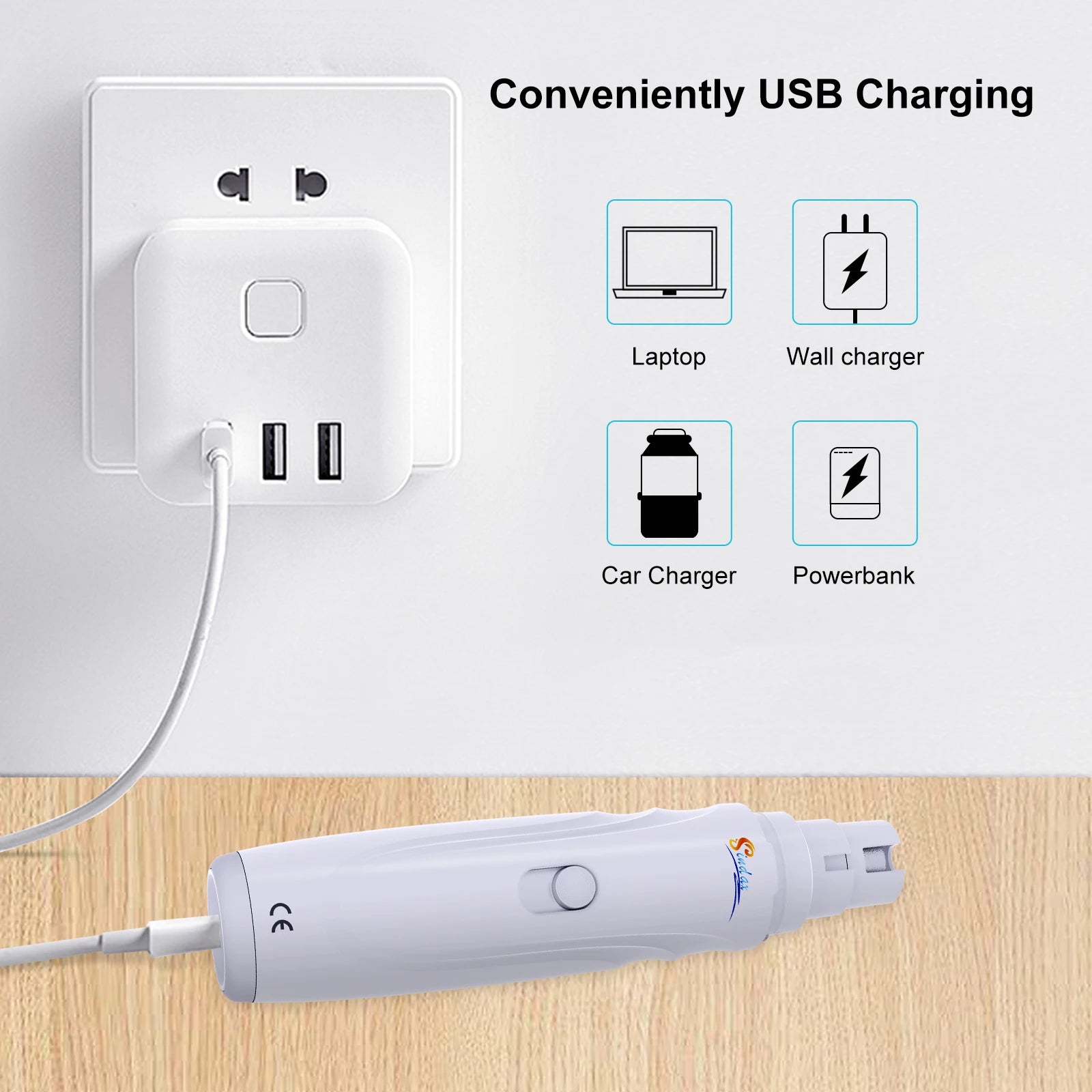Electric Dog Nail Grinder — USB Rechargeable, Painless & Quiet 2-Speed Pet Nail Trimmer