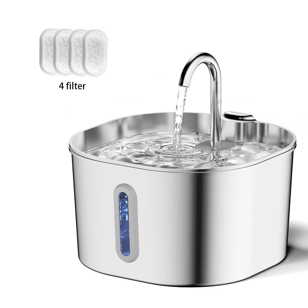 2.2L Automatic Pet Water Fountain — Stainless Steel with Silent Pump & Filter